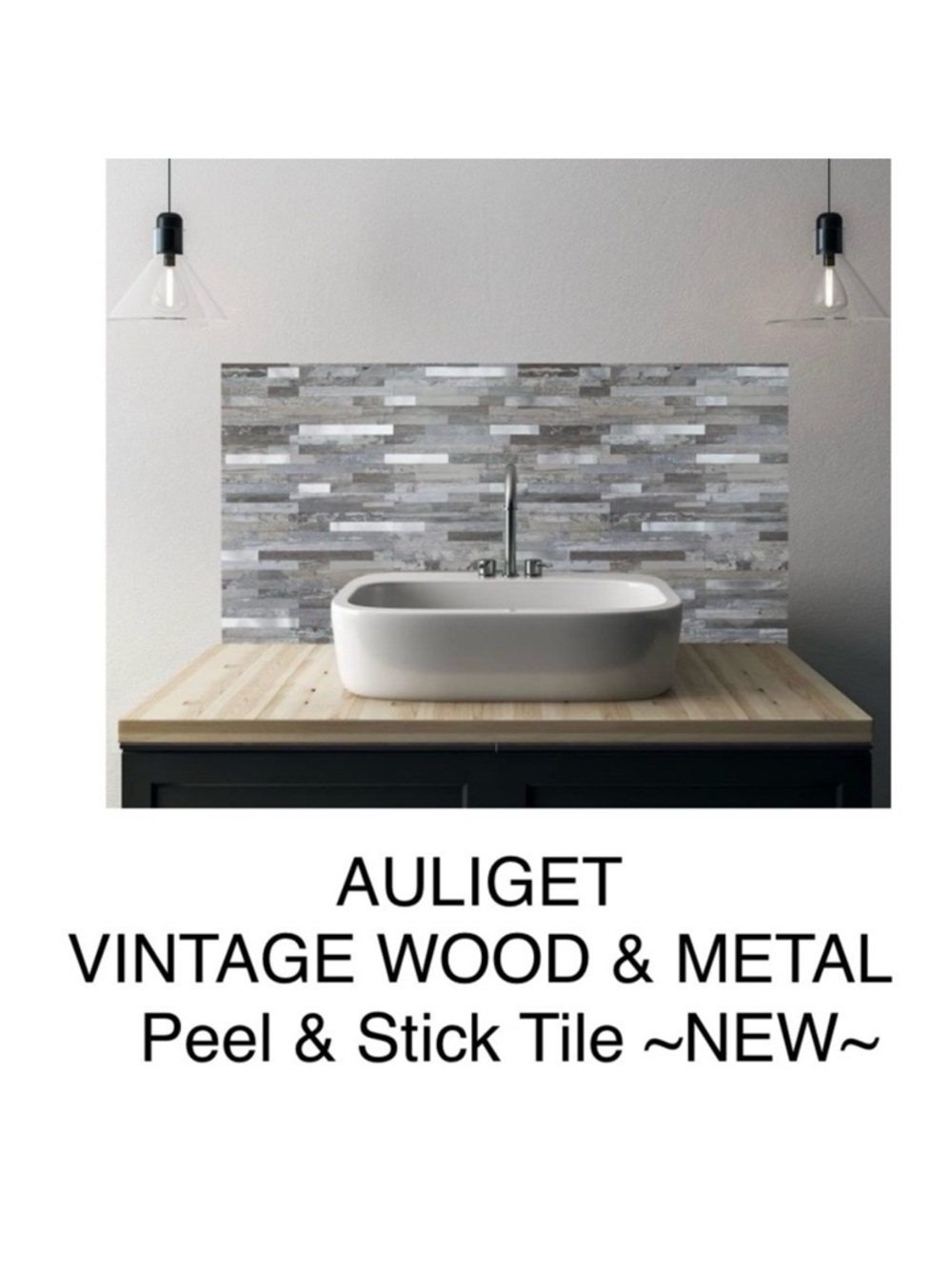 AULIGET Peel and Stick Tile Set - Vintage Wood & Silver.🪴🆕🪴